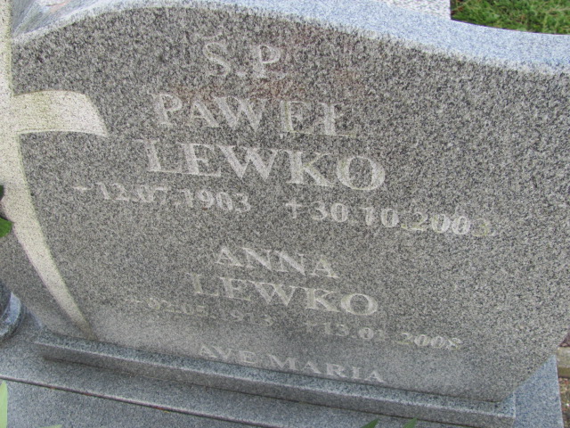 Anna LEWKO 1913 Sztum - Grobonet - Wyszukiwarka osób pochowanych